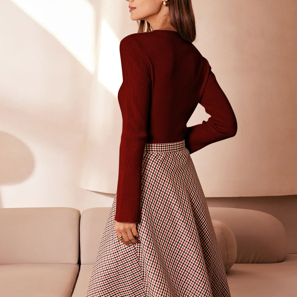 Button‑Detail Bell Sleeve Ribbed Knit Slim Top