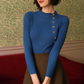 Mock Neck Side Button Ribbed Slim‑Fit Knit Top