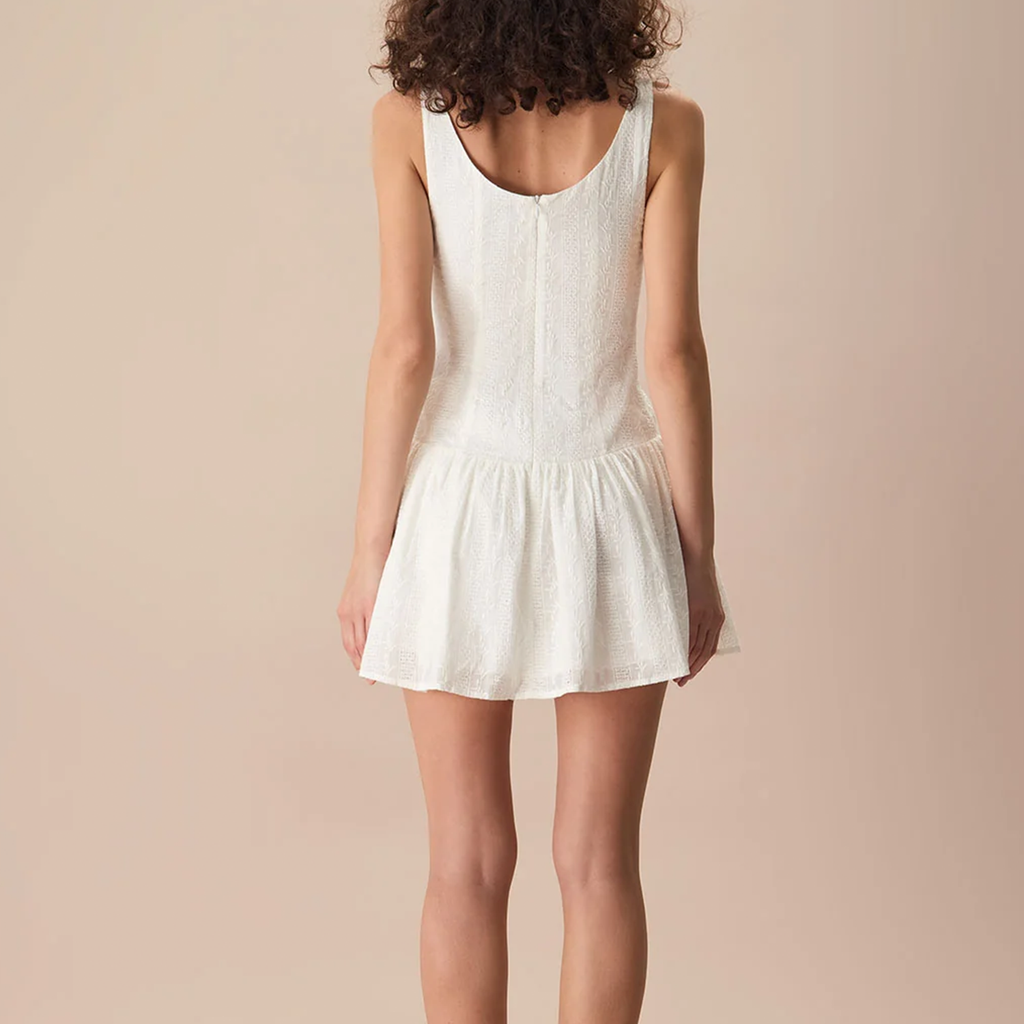 Boat Neck Jacquard Textured A‑Line Skater Mini Dress